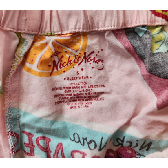 Nick & Nora Women's Fruit Drawstring 100% Cotton Straight Pajamas Bottom SZ S - Picture 3 of 6